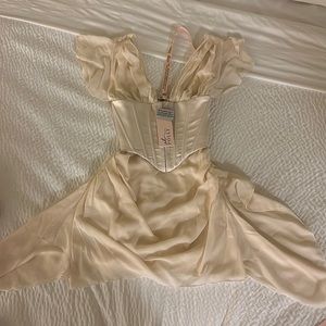 Oh Polly Cerise Draped Corset Mini Dress in Ivory Size 2